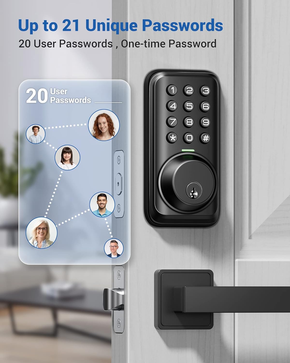 Veise Keyless Entry Door Lock, Electronic Keypad Deadbolt Lock, Auto Lock, 1 Touch Locking & 20 User Codes, Anti-Peeking Password, Easy Installation Design - Matte Black