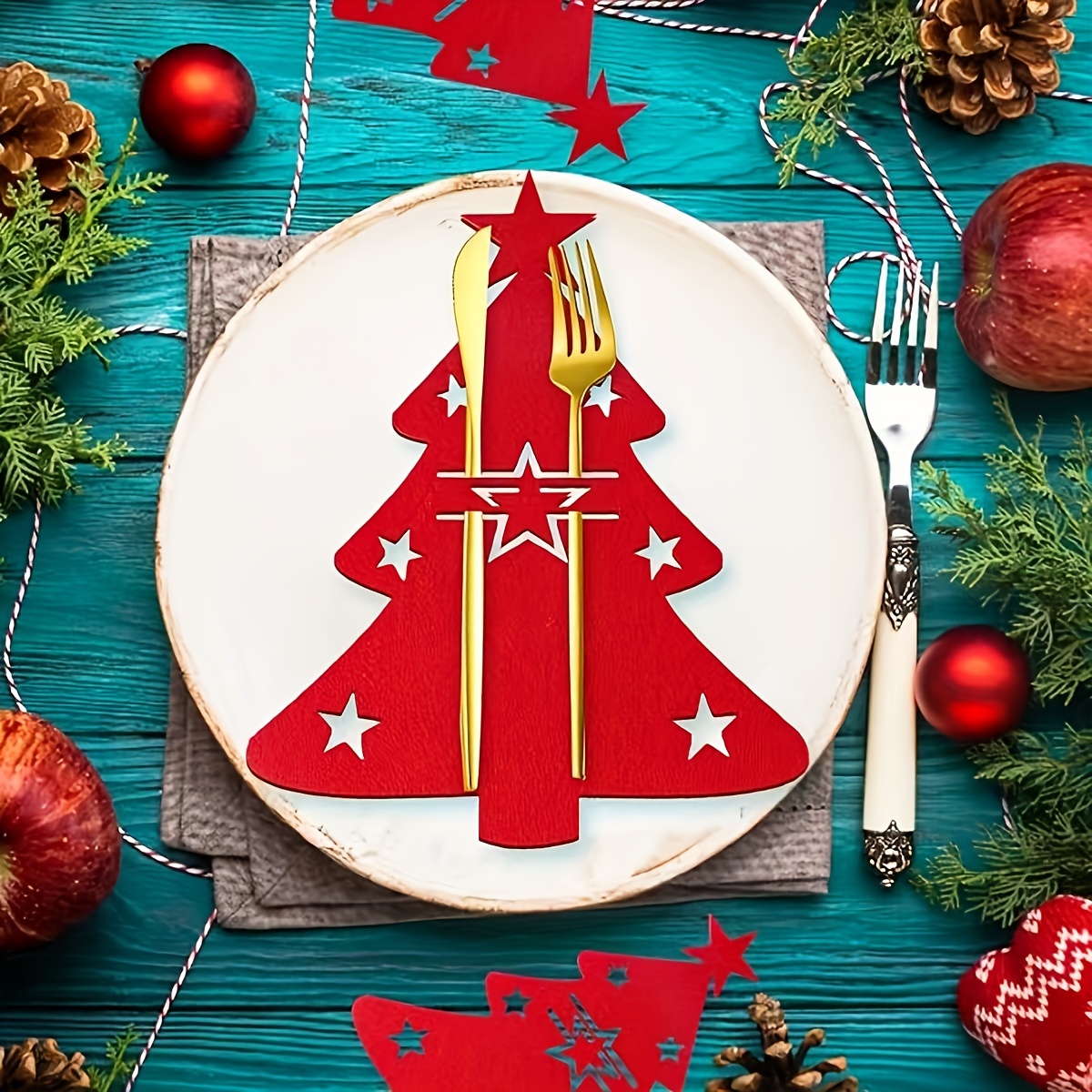 🌲🌲Christmas Felt Cutlery Holder Set - Festive Tableware Pouch for Holiday Dining & Kitchen Decor