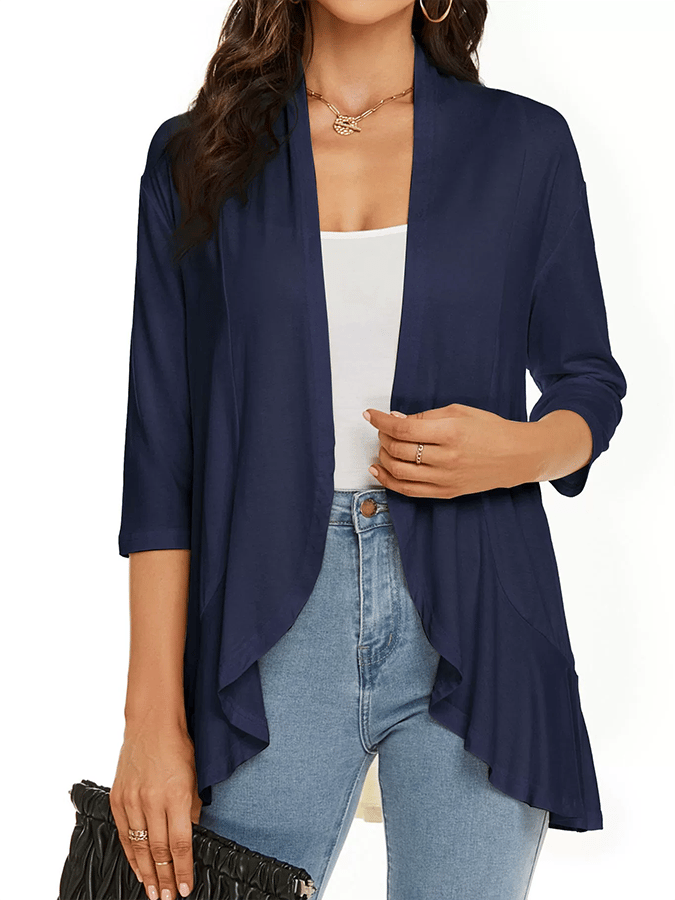 Women's Three-Quarter Sleeve Ruffle Solid Color Cardigan Jacket