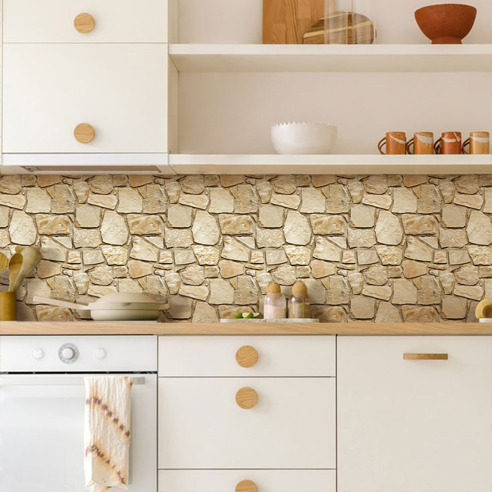 3D Light Brown Fieldstone Peel and Stick Wall Tile