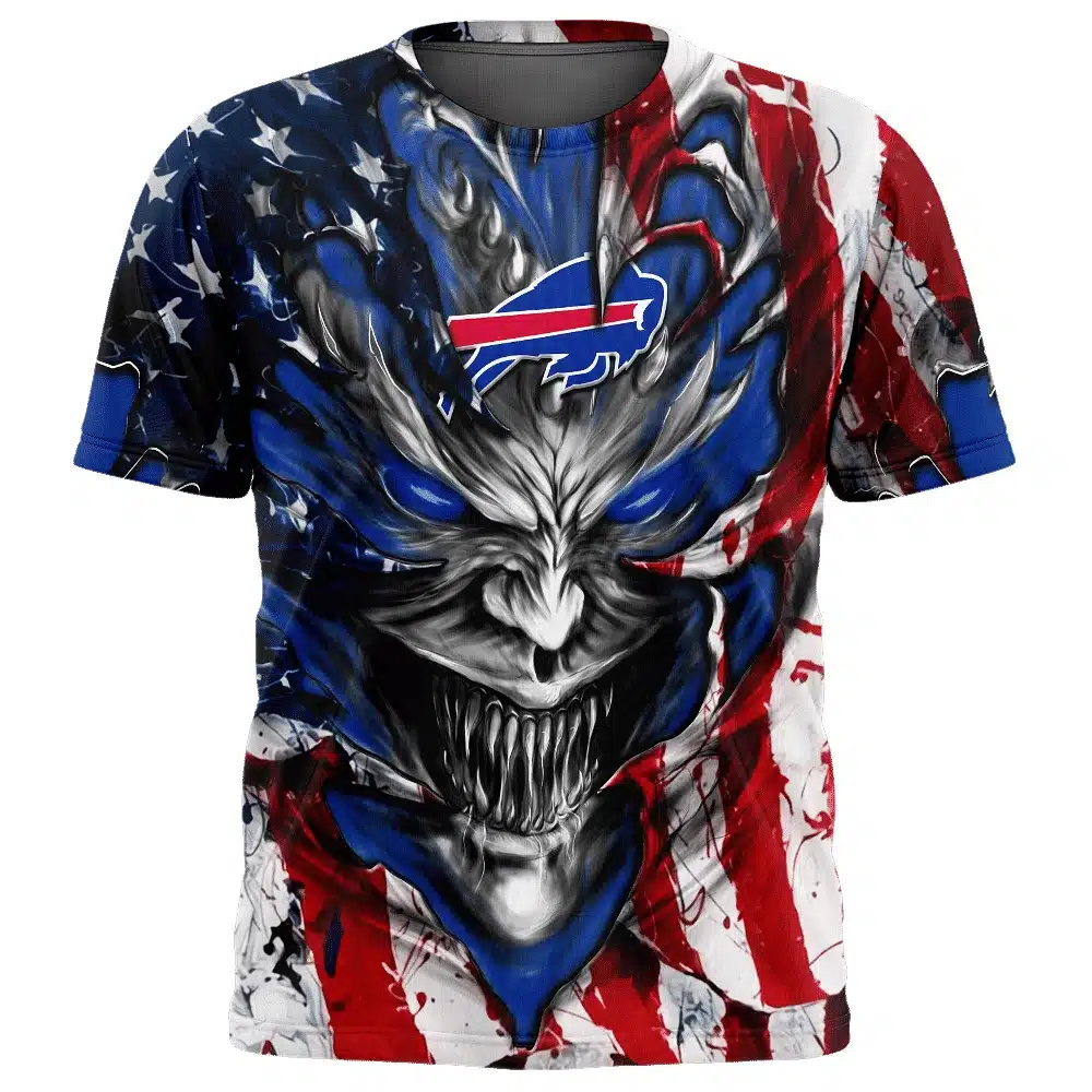 BUFFALO BILLS DEMON FACE AMERICAN FLAG-3D UNISEX HOODIE