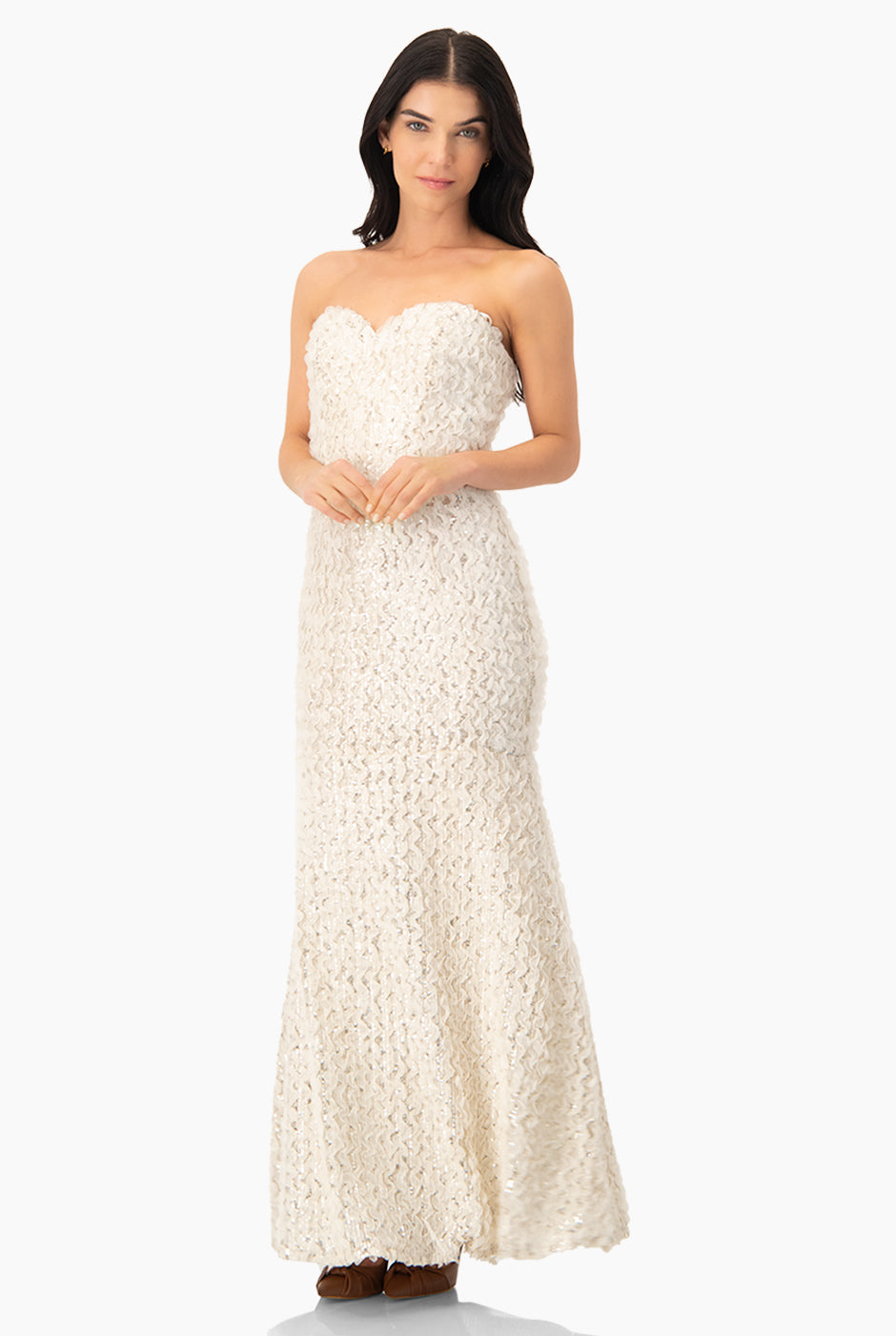 Vestido largo strapless natural