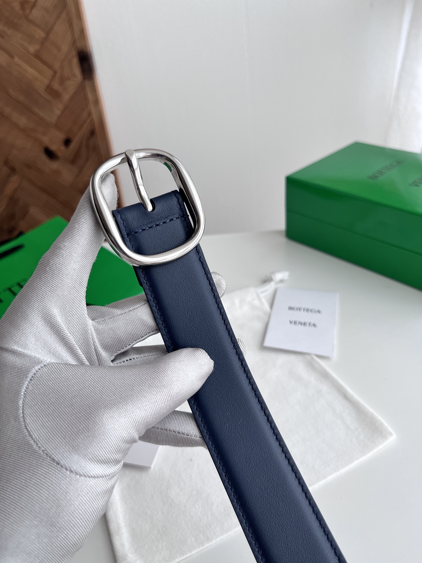 Bottega Veneta 25 smooth leather belt 3.5cm wide