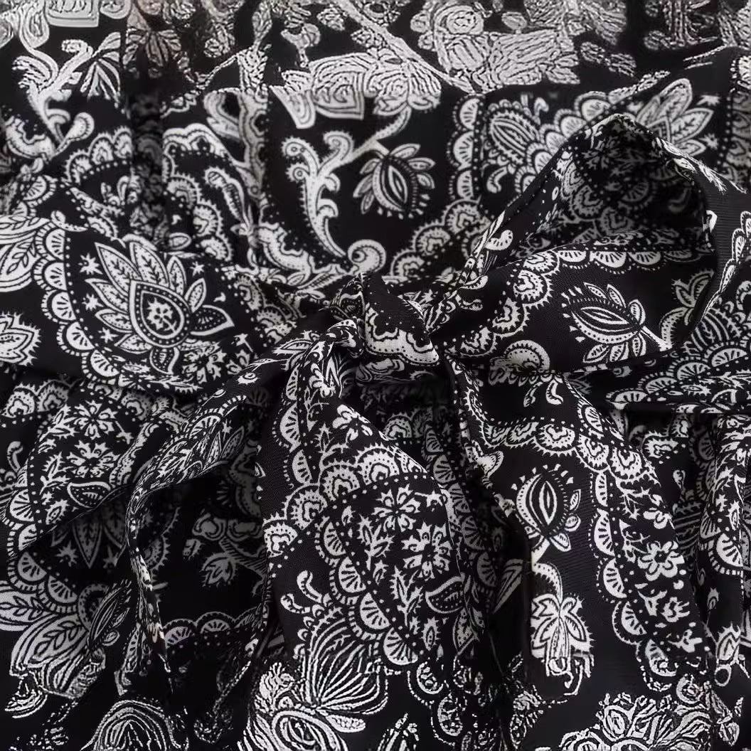 Women's French-Style Floral Print Dress, Waist-Controlled and Slimming with Long Sleeves