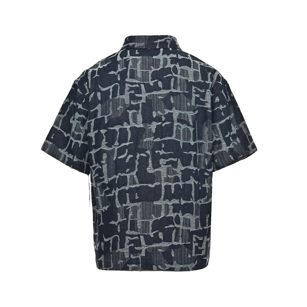 Fendi 24ss checkered FF linen tassel denim short-sleeved shirt