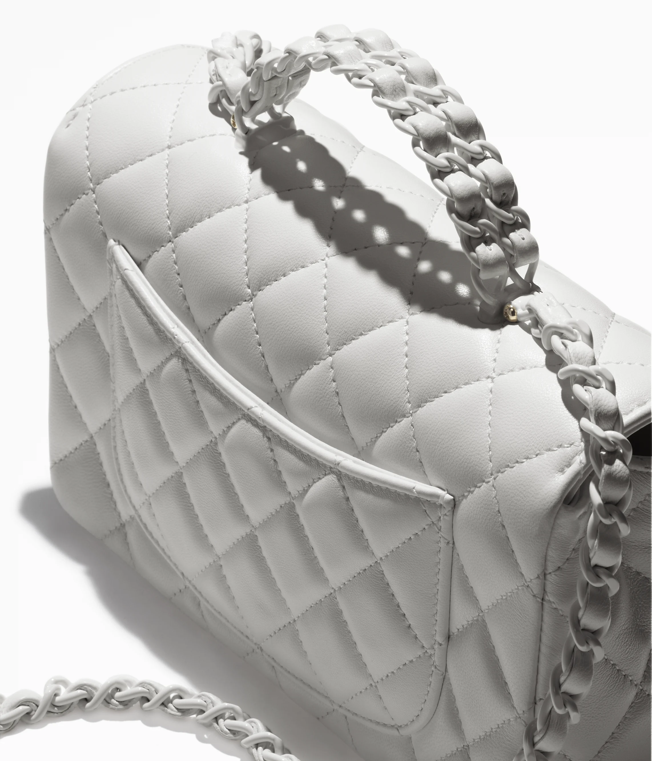 Chanel Mini Flap Bag with Top Handle Lambskin & Lacquered Metal Light Gray AS5243-B18687-NAAUH