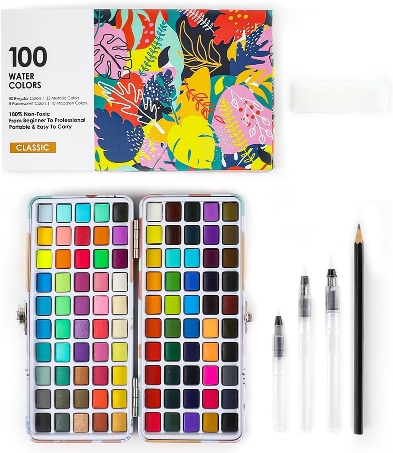 Perfect Starter Kit for Painting - Premium Watercolor Paint Set - with Water Brush Pens and Brush