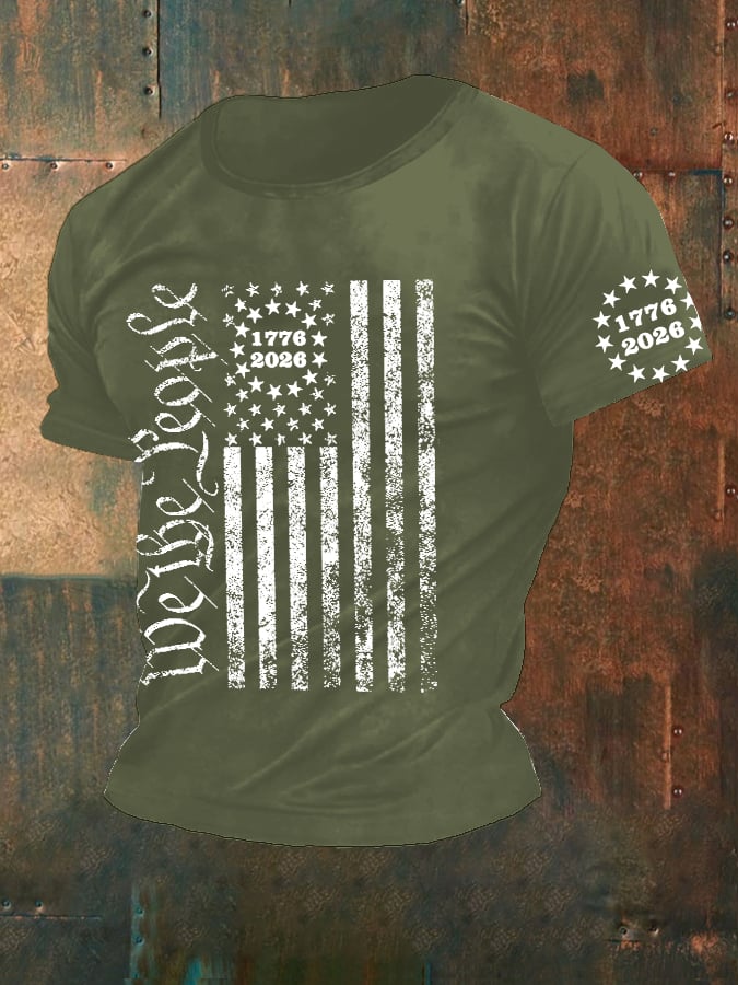 Men'S Retro 1776 - 2026 We the People American Flag Print T-Shirt
