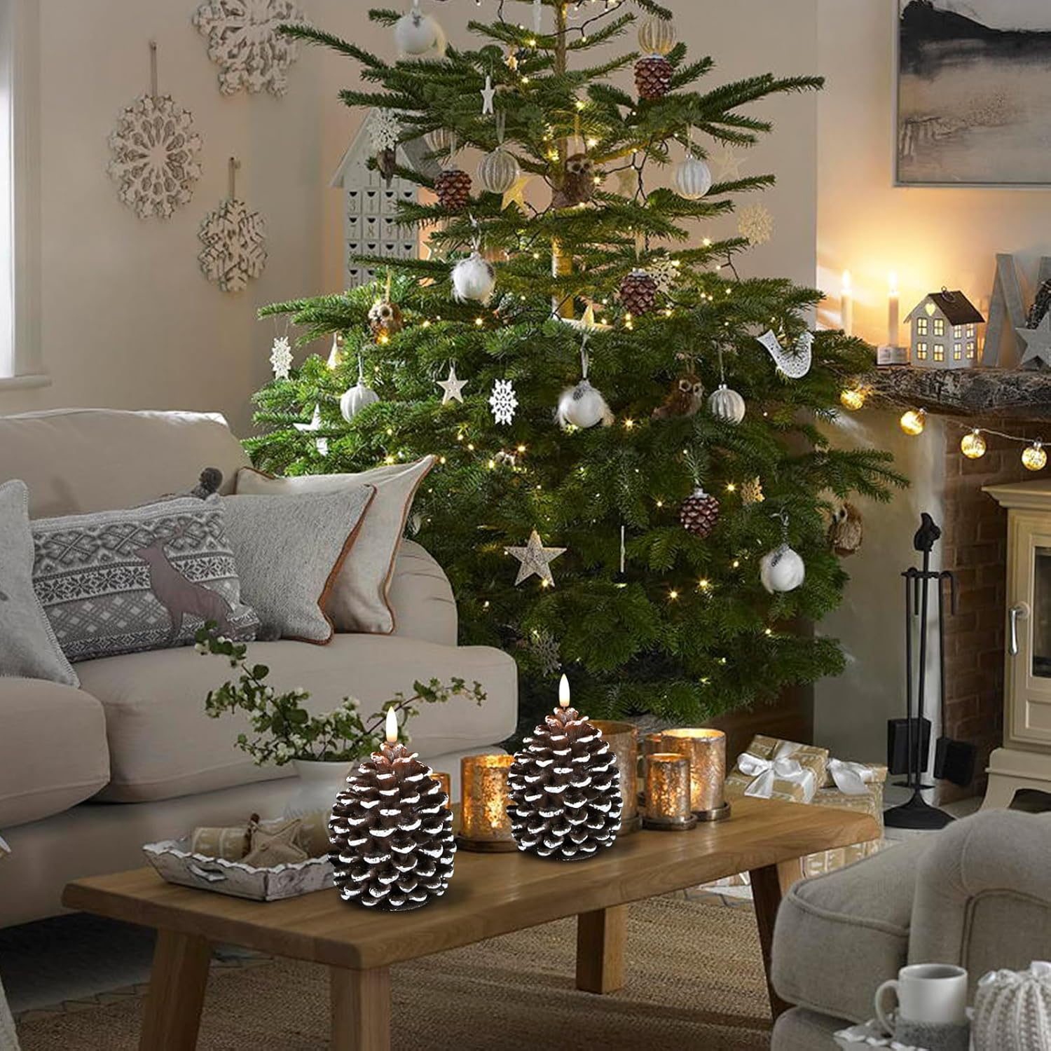 🎅2024 Christmas Promos🔥Flameless Pinecone Candles Battery Operated with 6 Hour Timer