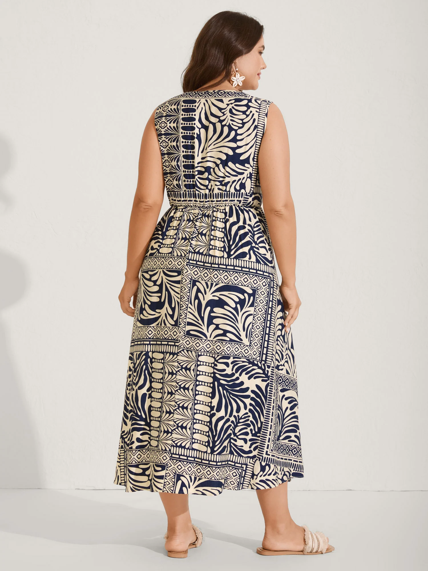 Geometric Collage Print Pockets Midi Dress
