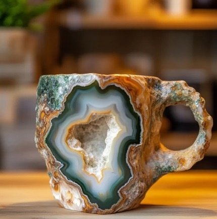 Mineral crystal coffee cup, creative design mug, luxurious decorative handicraft resin water cup.