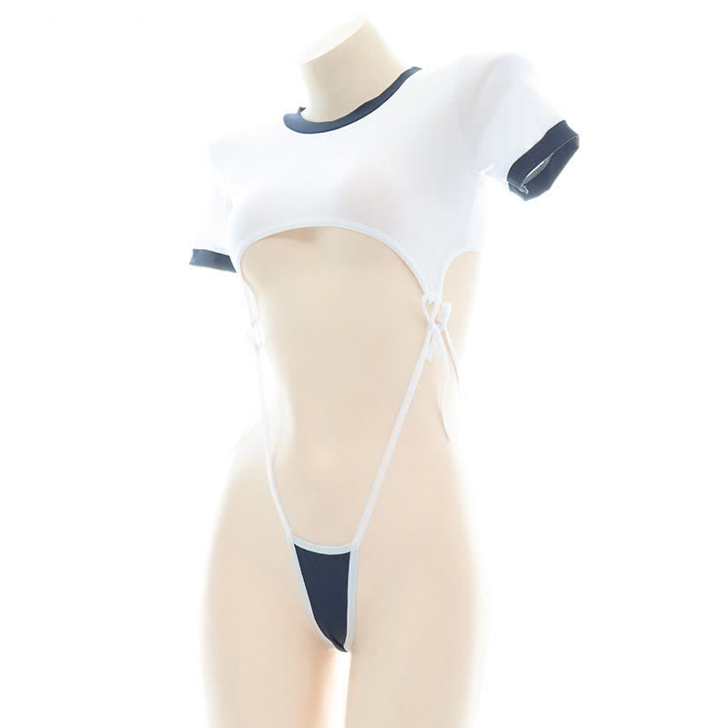 School Style Colorbock Lace Up One-piece Lingerie Set