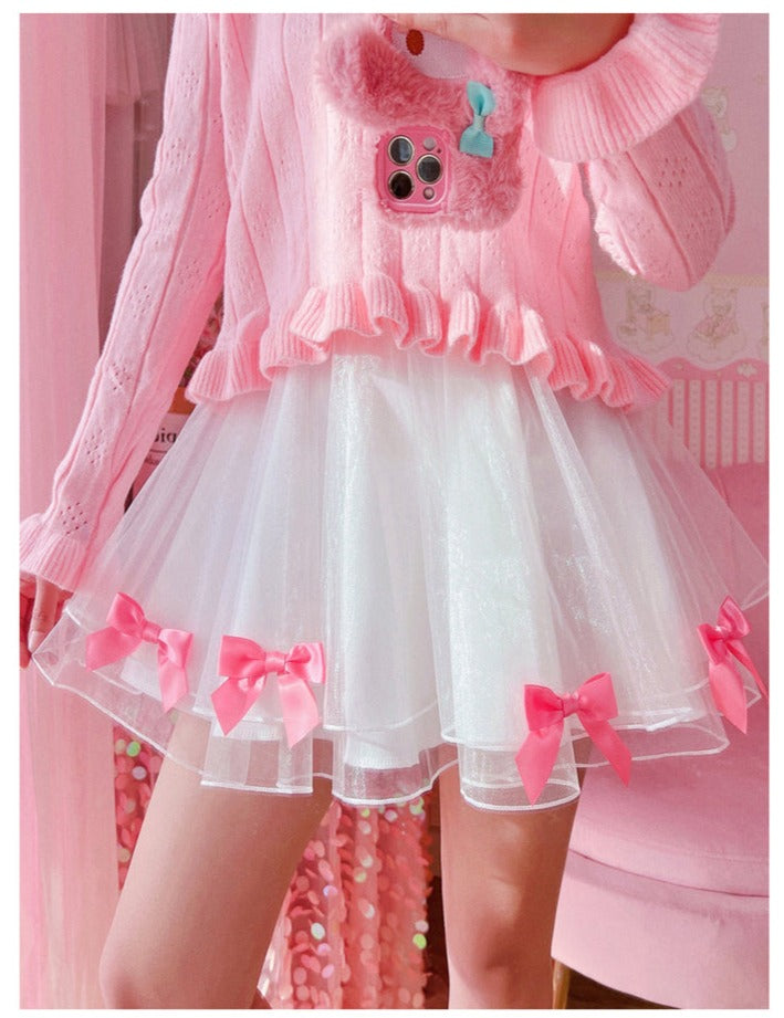 Tulle Pleated Bow Mini Skirt