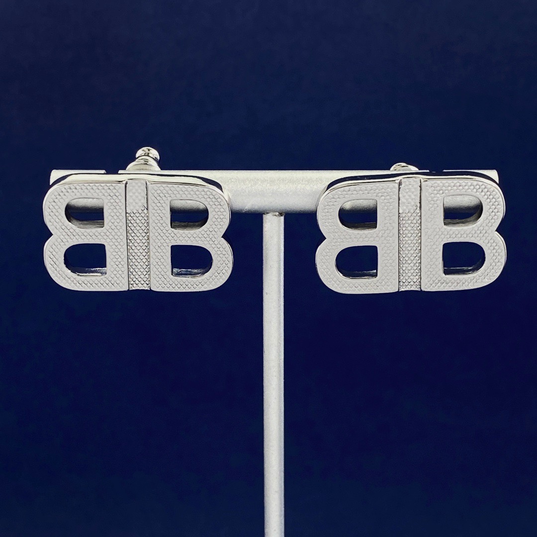 Balenciaga Textured Letter B Stud Earrings