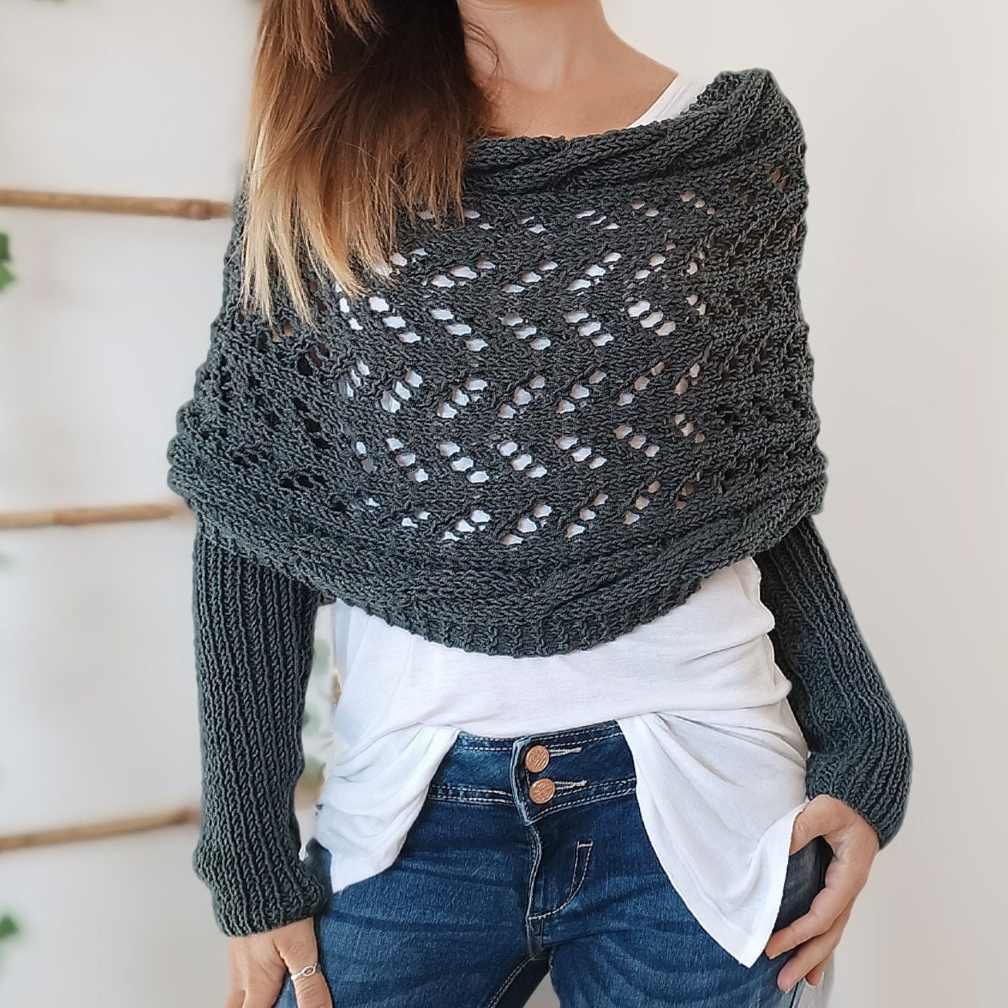ON SALE🔥Scarf With Sleeves, Knitted Cable Wrap
