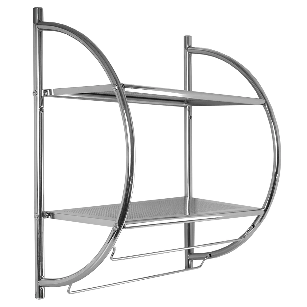 2-Tier Bathroom Shelf With Towel Bars - Chrome Finish