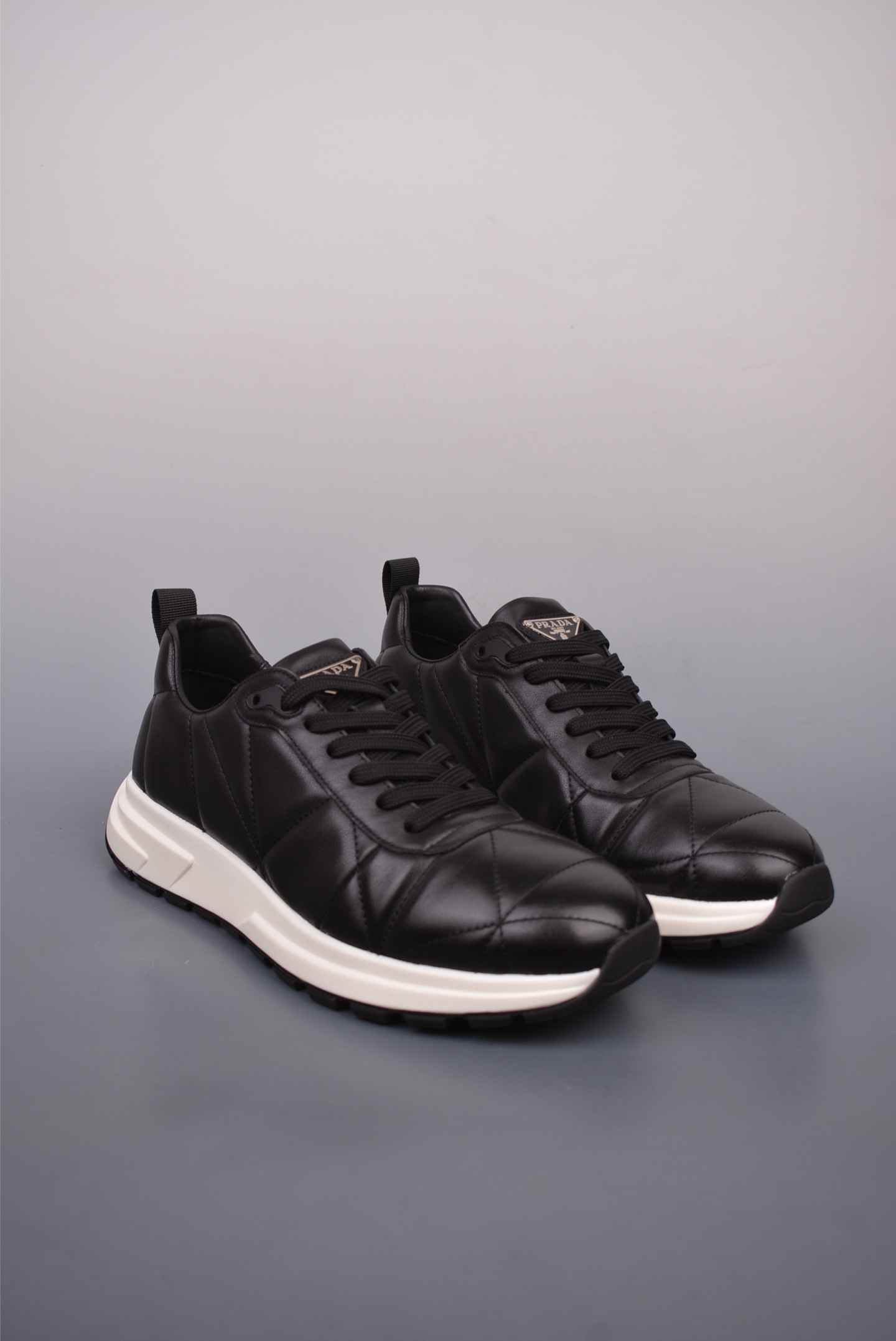 Prada PRAX 01 Triangle Logo Leather Sneakers Diamond Black and White 3D988M_3LF5_FG000