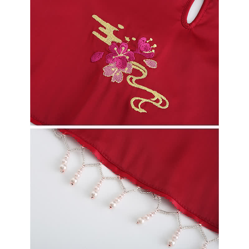 Vintage Fringed Lace Up Flower Embroidery Hanfu Lingerie