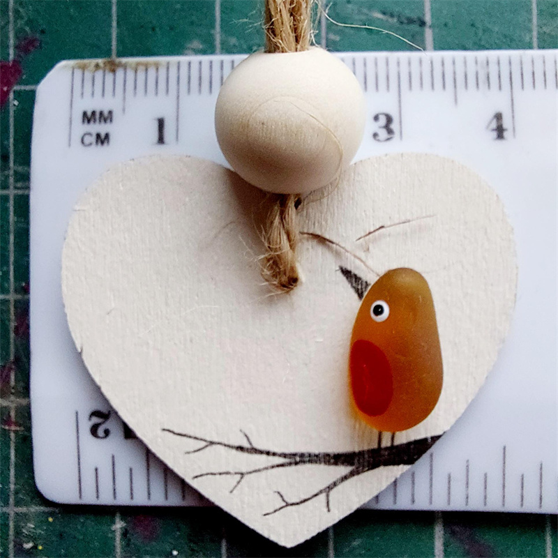 Sea Glass Robin Heart Decoration