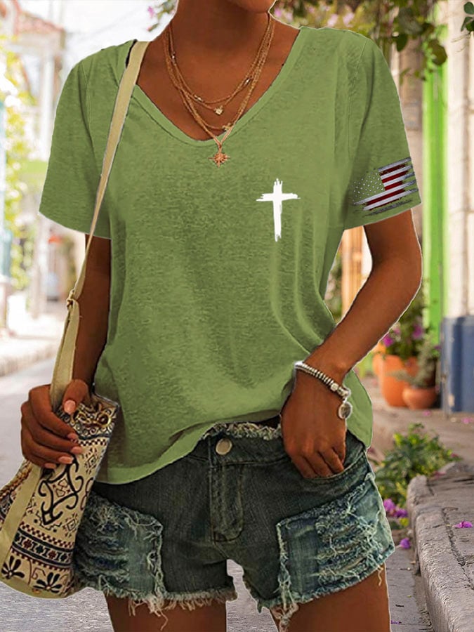 Women'S Flag Cross Print T-Shirt