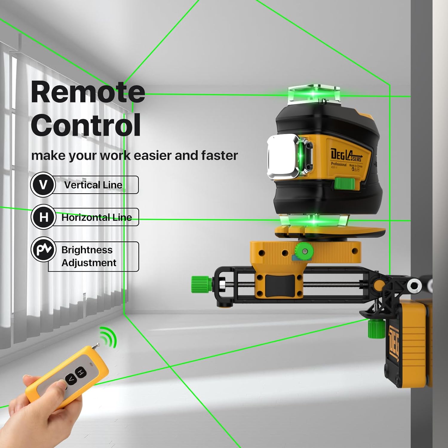 DEGLASERS Laser Level 360 Self Leveling 4x360 Green Cross Line Laser Level