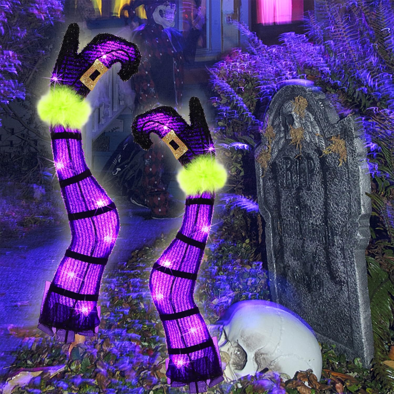 Halloween Lighted Wicked Witch Legs with Stakes - Height- 22