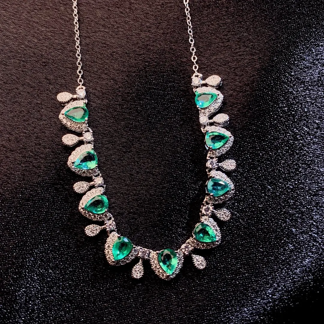 925 Sterling Silver Natural Emerald Necklace Christmas Pendant Women's Necklace Gem 925 Sterling Silver Jewelry Certified