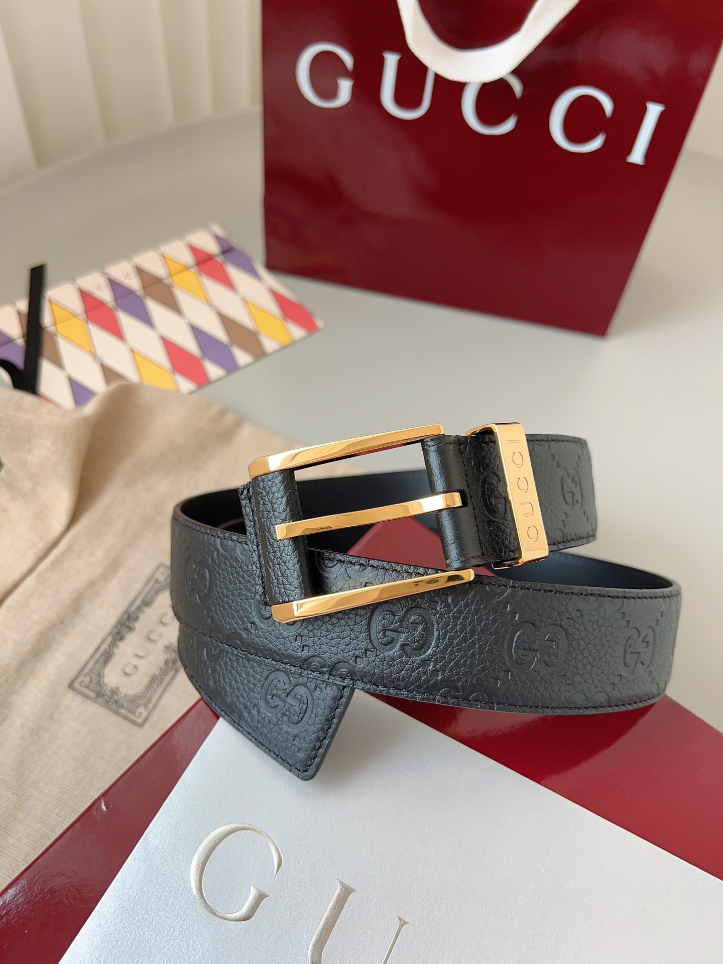 Gucci pin buckle printed leather belt 3.5cm wide