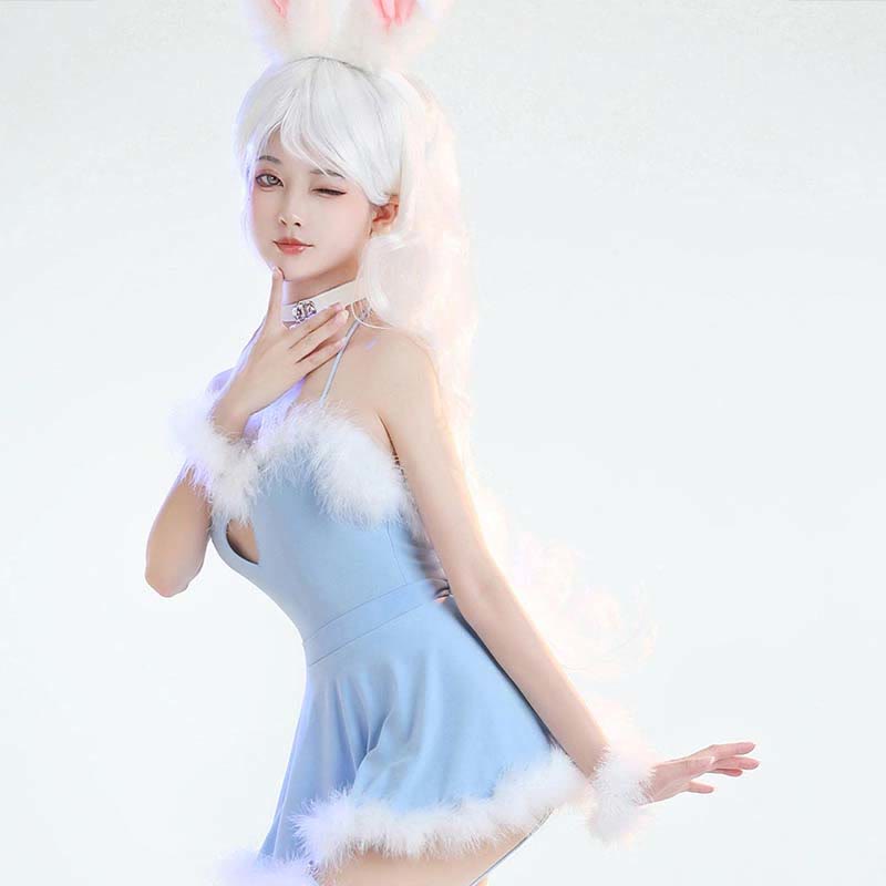 Cosplay Rabbit Heart Hollow Jumpsuit Short Skirt Lingerie