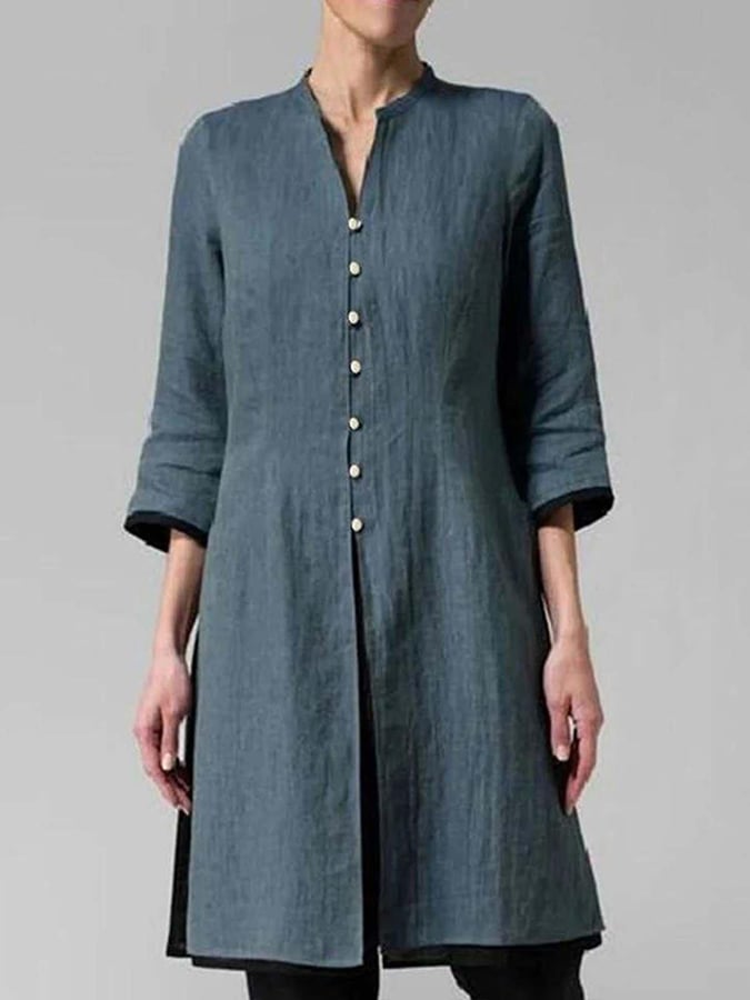 Solid Color Stand Collar Slim Fit Long Casual Top