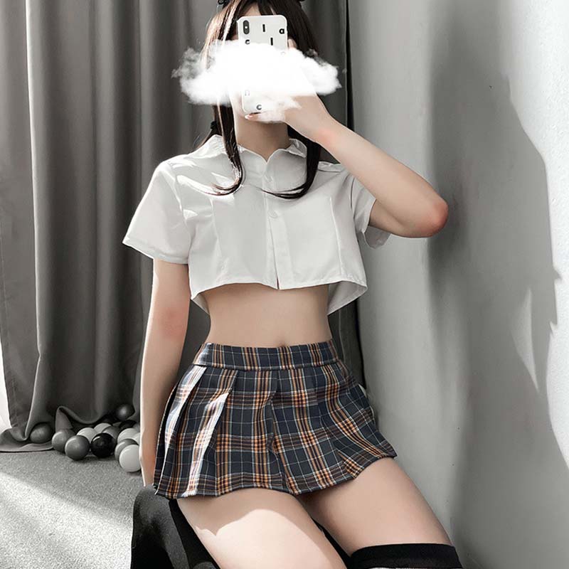 JK Uniform Nightdress Stockings Lingerie Plaid Dress