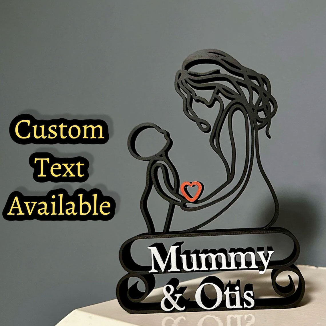 Minimalist Mother & Child Line Art Sculpture /  Custom Text