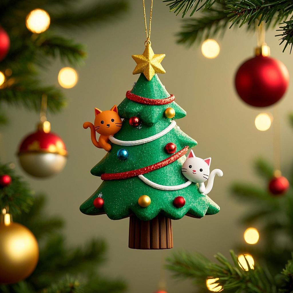 Cute stacked cat Christmas tree ornament