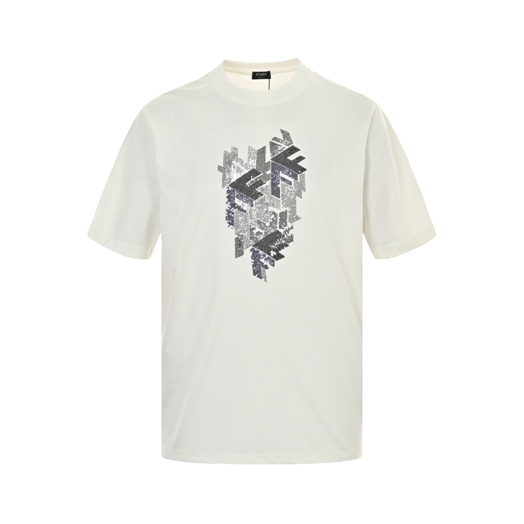 Fendi 24ss 3D sequined beads contrast embroidered short sleeves