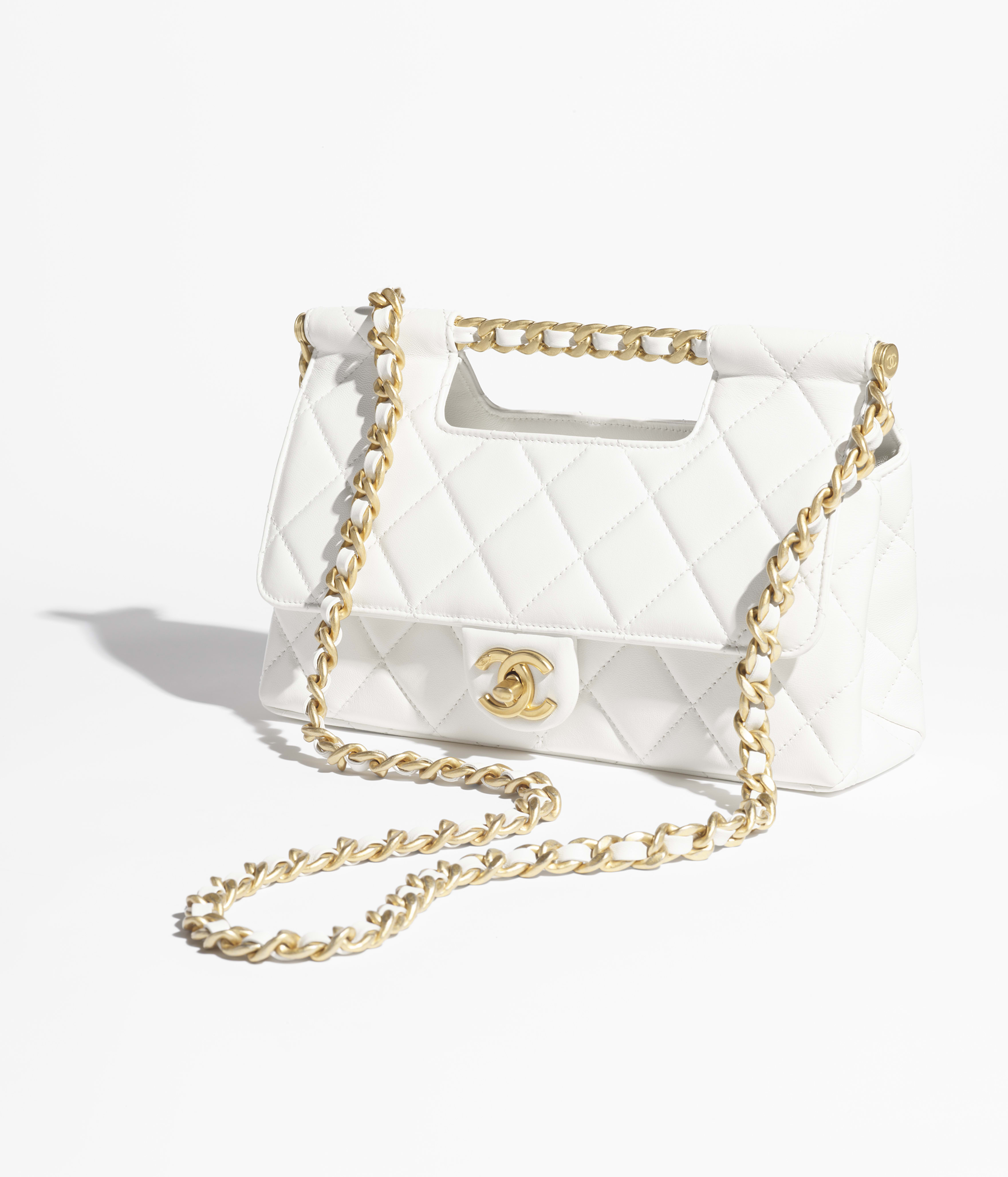 Chanel Flap Bag with Top Handle Shiny Lambskin & Gold-Tone Metal White AS5428-B20556-10601