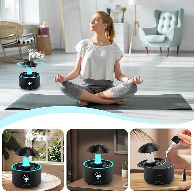 ☔☔Colorful Raindrop Rotating Aroma Diffuser and Humidifier (Raindrop Simulation)