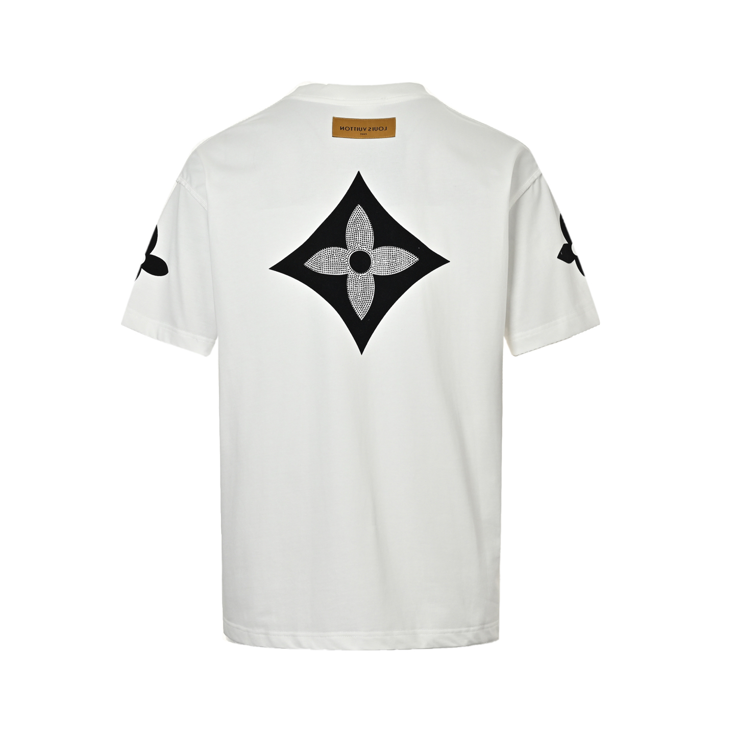 Louis Vuitton 25ss four-leaf clover rhinestone logo flocked short sleeve