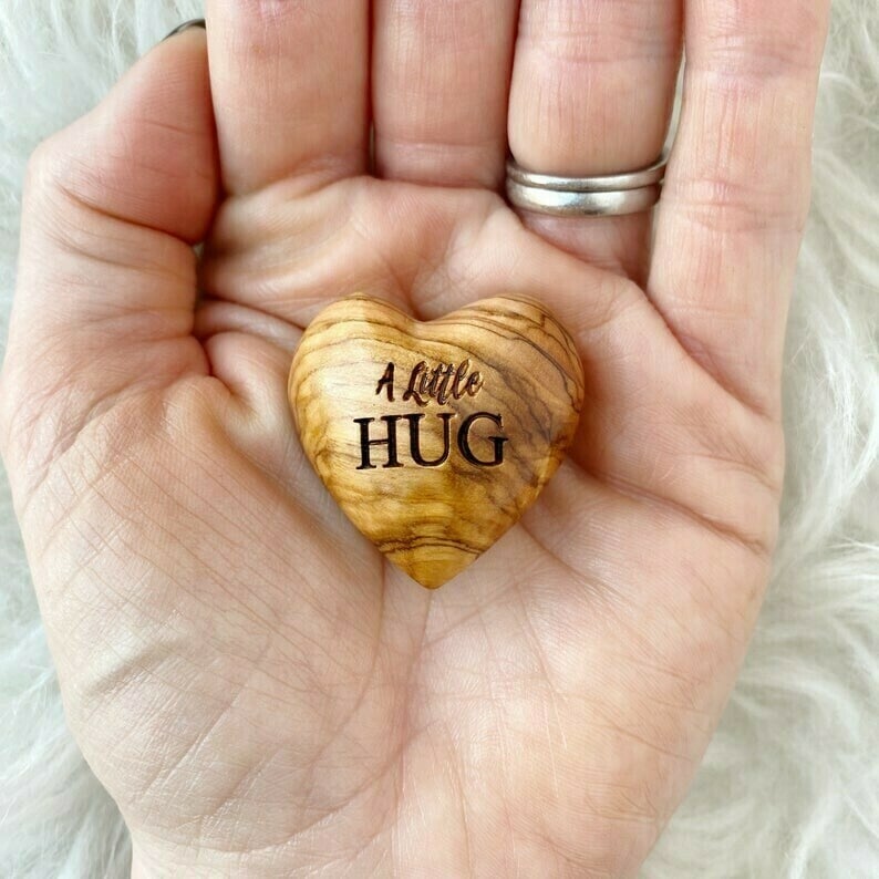 Little Pocket Hug Wooden Heart Token--Miss You Note, Isolation Gift for Someone You Love