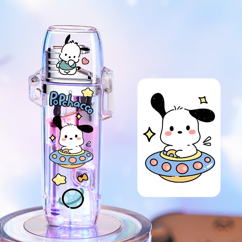 Sanrio cute luminous cartoon lighter, pink flame refillable windproof lighter
