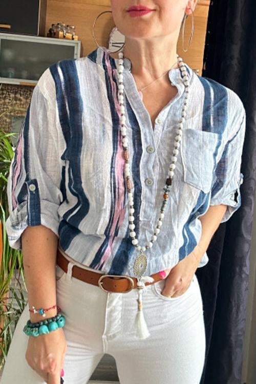 BUY 2 FREE SHIPPING-Women Irregular Striped Shirt