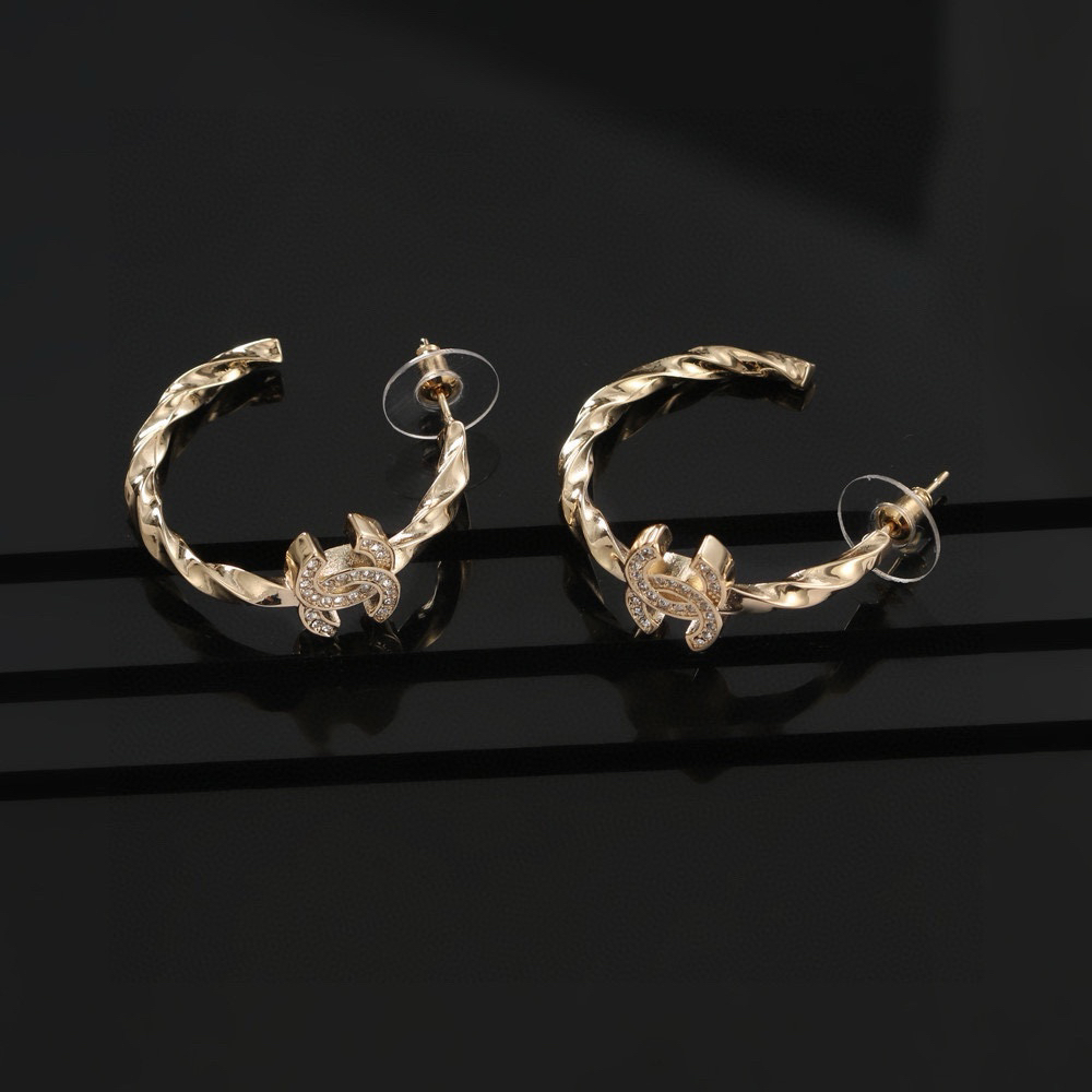 Chanel Light Gold Diamond CC Earrings