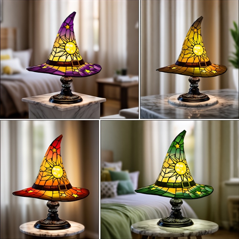 💥ON SALE💥- 🍂🧙‍♀️ Autumn Stained Glass Witch Hat Lamp ✨🕯️