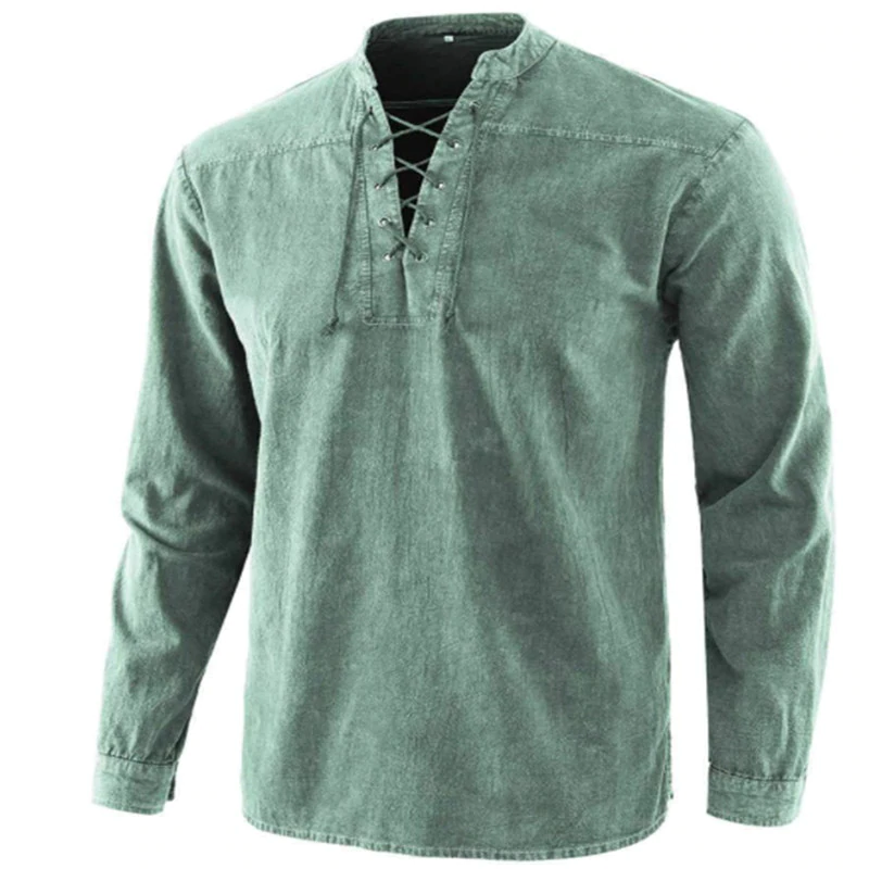 Solidny kolor vintage lace-up stand collar luźny casual