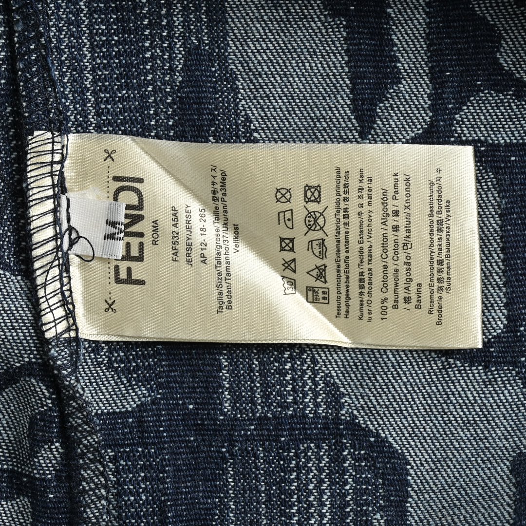 Fendi 24ss checkered FF linen tassel denim short-sleeved shirt