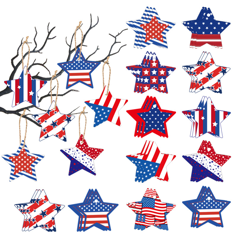 🔥[SAVE 50% OFF]--Independence Day Patriotic Decor-Handmade Double-sided printing Wooden Ornaments with the equipped rope