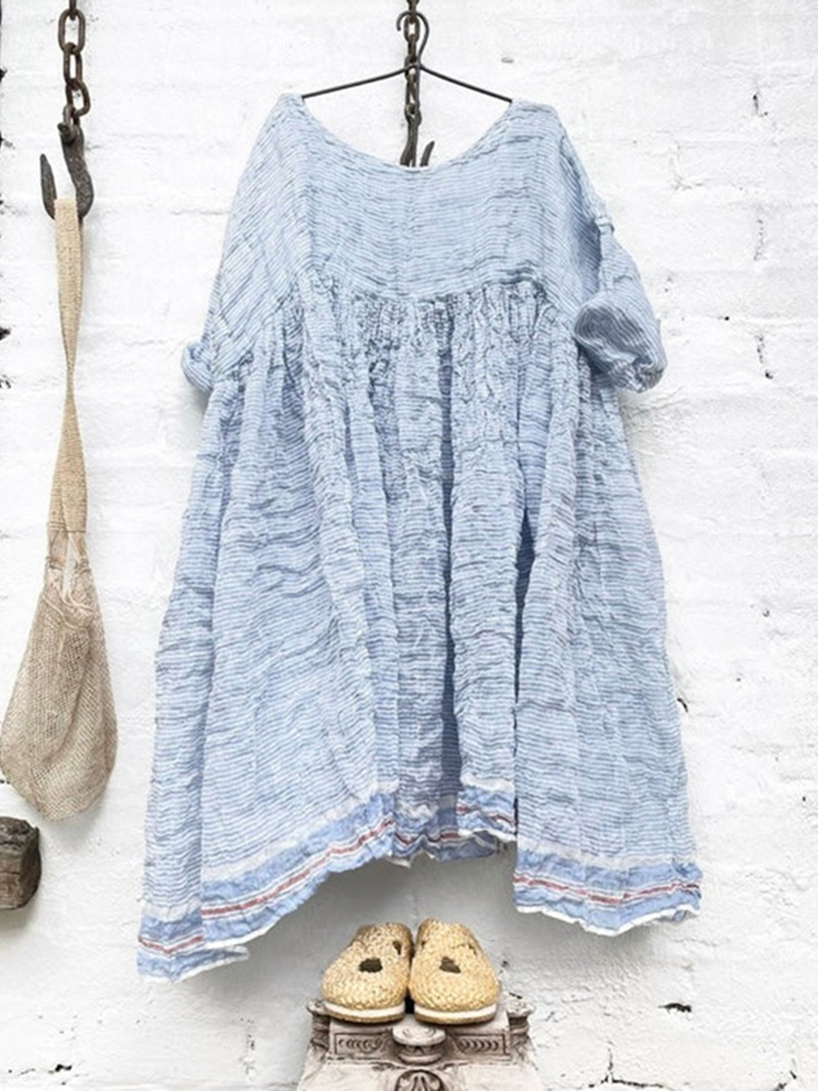 Solid Pleated Comfortable Loose Fitting Mini Dress