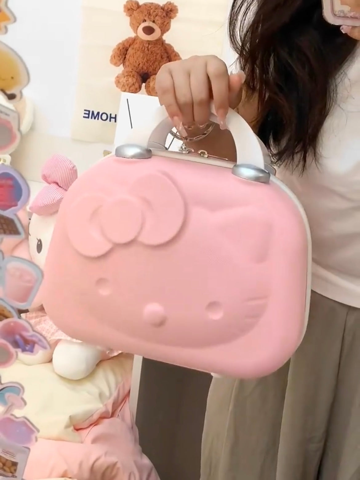 KT 14 Inch Cosmetic Case Box Beauty Makeup Bag Organizer Cartoon Hellokitty Travel Suitcase Luggage Storage Bag
