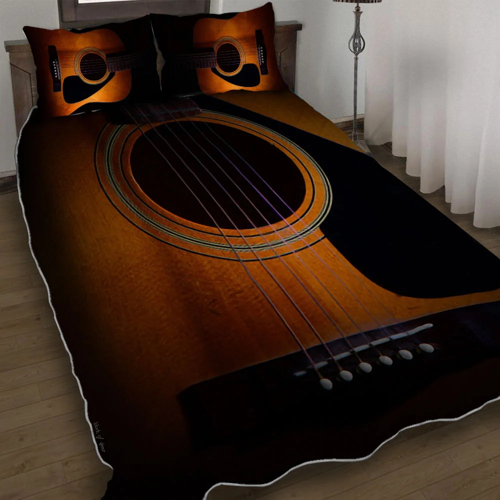 Music Is Life Guitar Is Love Quilt Bed Set