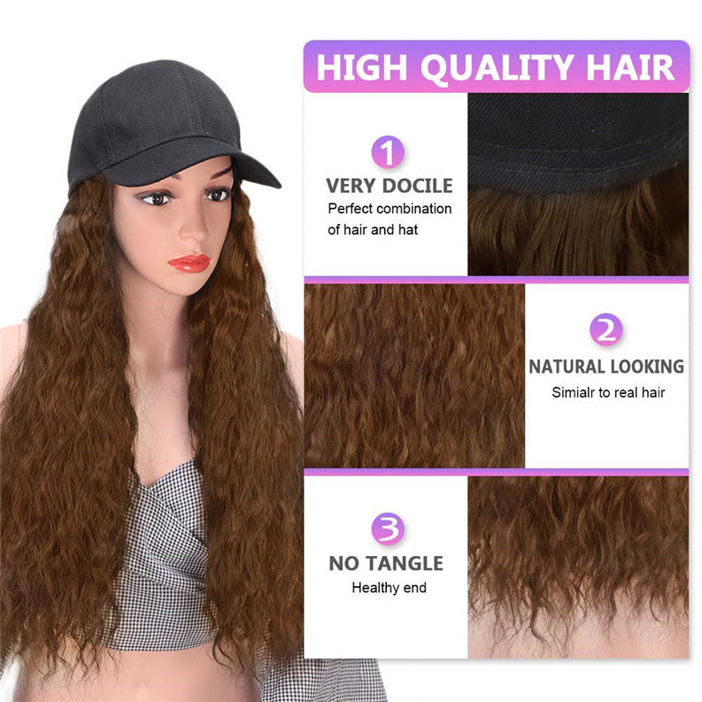 Luna wigs Synthetic Long Wave Baseball Cap with Hair