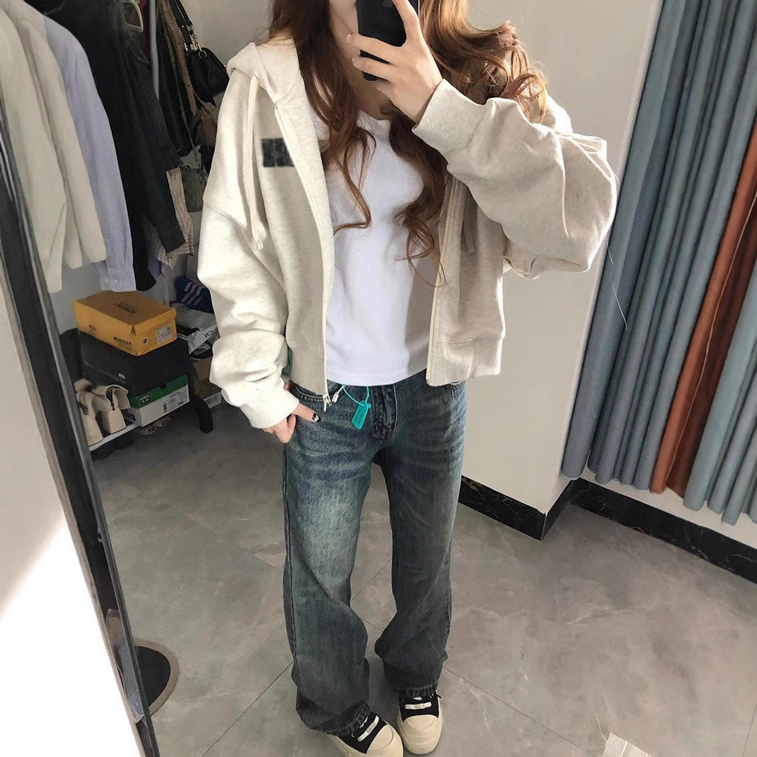 Vintage Zipper Hooded Cardigan Sweater for Women